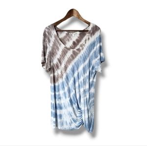 Seven Beachy Tie Dye Tshirt Dress w/Knotted Hem and Ruching